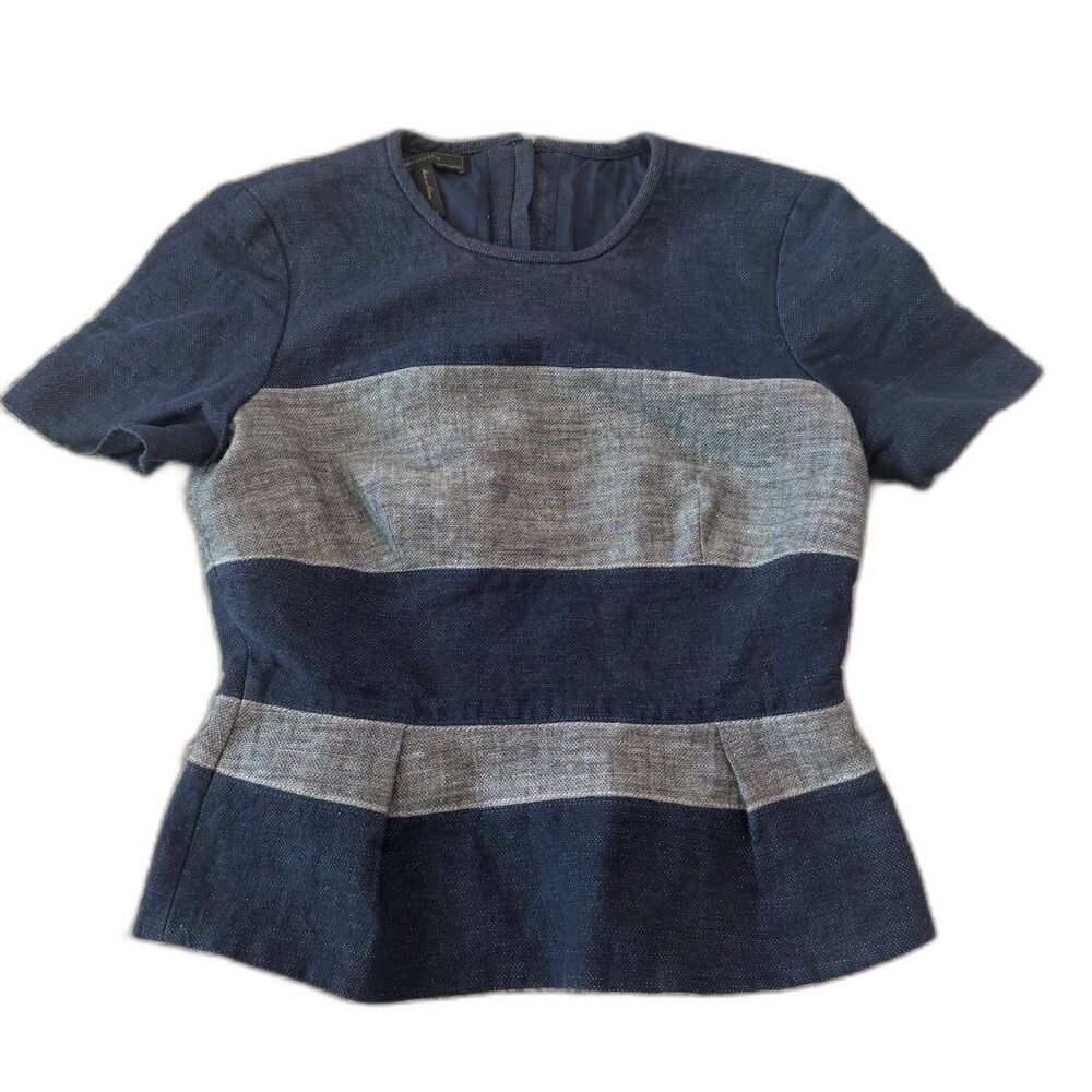 BCBGMAXAZRIA Max Azria XS Navy Gray Colorblock Peplum Top Back Zip